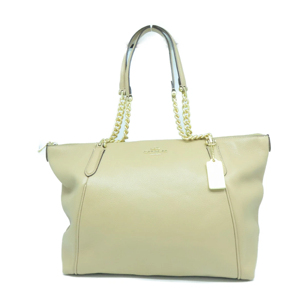COACH GHW Chain Shoulder Bag 87775 Calfskin Leather Apricot | eBay