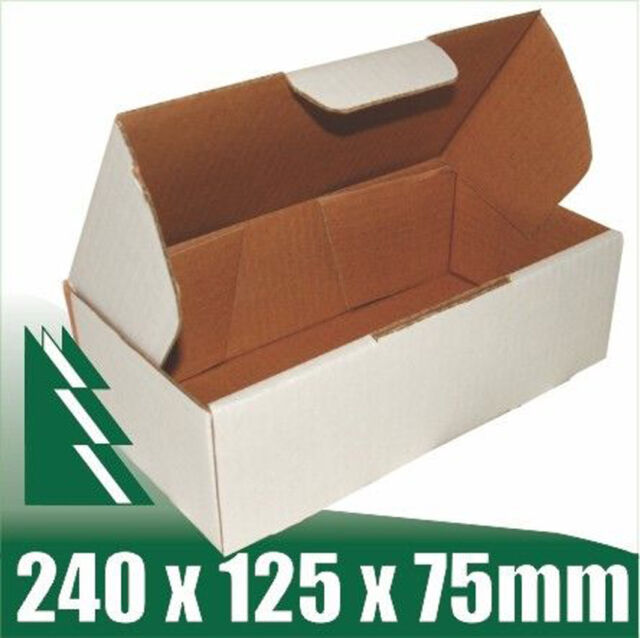 100 x White Cardboard Boxes Box for 500g Australia Post Satchels 240x125x75mm 100 x White Cardboard Boxes Box for 500g Australia Post Satchels 240x125x75mm