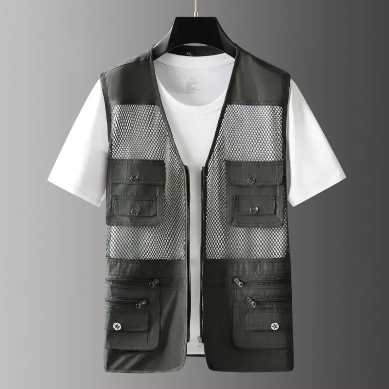 Men Mesh Waistcoat Pocket Gilet Sleeveless Utility Jacket Hiking Fishing  Outdoor