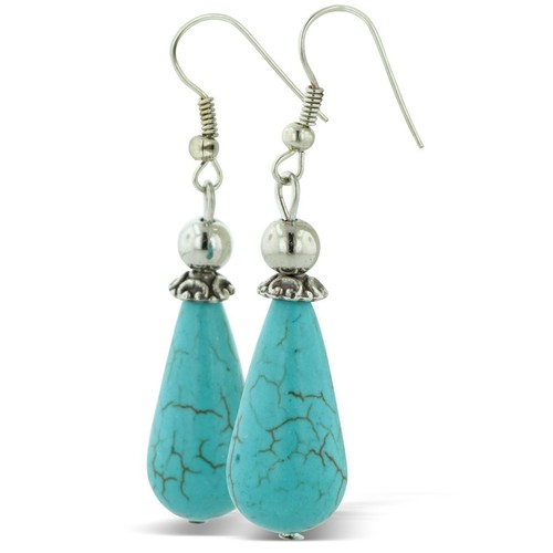 Teardrop Turquoise Tredny Dangle Earrings For Women İn Silver Tone 2 inch - 第 2/6 張圖片