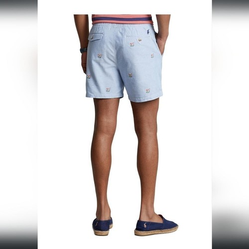 Polo Ralph Lauren Oxford Shorts vorne flach Flamingo-Druck neu mit Etikett - Bild 4 von 5