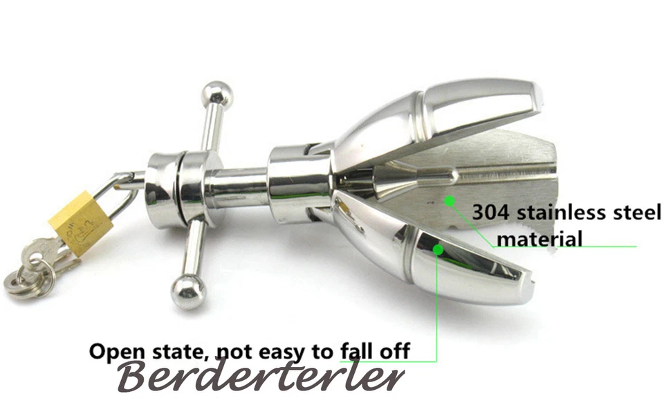 Dilatador anal abierto ButtPlug enchufe anal de acero inoxidable con bloqueo de castidad juguetes sexuales Foto 4 de 4