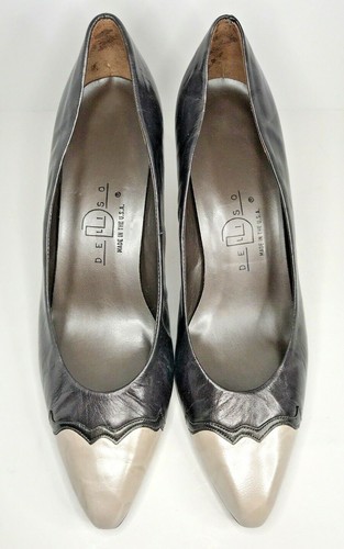 Vintage Deliso Womens Pumps Brown Ivory Size 8 1/2 B Beautiful - Picture 2 of 7