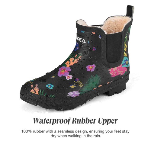 HISEA Women Rubber Rain Boots Fur Lined Waterproof Ankle Garden Chelsea Wellies - Picture 48 of 63