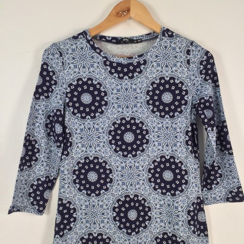 Sportsgirl womens bodycon dress size XS blue geometric 3/4 sleeve viscose 042035 - Picture 2 of 8