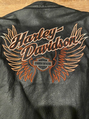 Harley Davidson Juneau Womens Large Big Logo Wings TriColor Black Leather Jacket - Picture 15 of 18