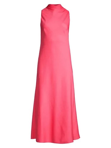 TED BAKER Coral Orange Pink Eleanar High Cowl Neck Tie Bow Midi Dress 2 = 4/6 S - Picture 9 of 10