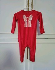 Posh Peanut Candy Cane Bow Ruffle Long Sleeve Romper Size 3-6M
