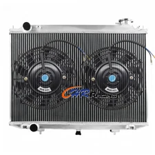 Aluminum Radiator+Fans for 2002-2010 Nissan Navara Pickup D22 TD25/YD25 Diesel