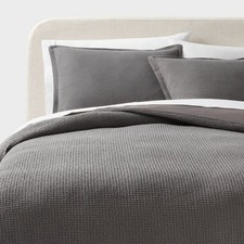 King Washed Waffle Weave Duvet Cover and Sham Set Dark Gray -