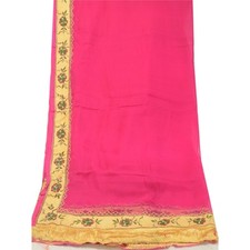 Sanskriti Vintage Pink Long Dupatta Stole Pure Chiffon Silk Hand Beaded Scarves