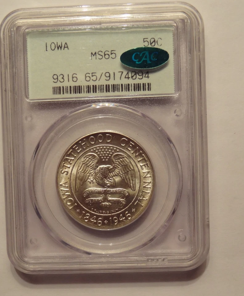 1946 IOWA SILVER COMMEMORATIVE HALF DOLLAR, PCGS MS 65, OGH, APPROVED BY CAC - Image 3 of 3