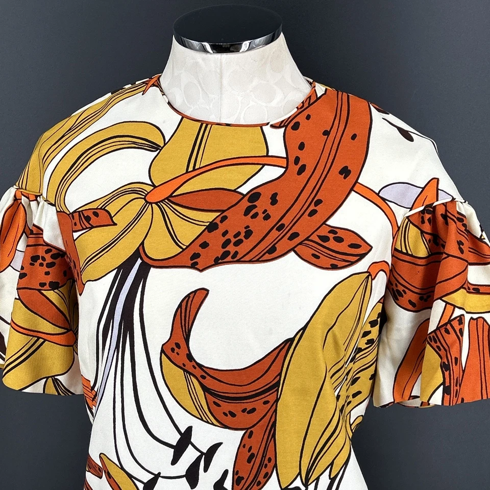 Vestido Malia Hawaii Talla 10-12 Naranja Floral Cuello Simulado Funda Tejido Vintage Foto 2 de 4