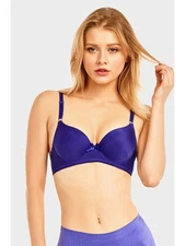 MAMIA Intimates Blue Solid Bow Accented U-Back Full Coverage Bra Size: 34C