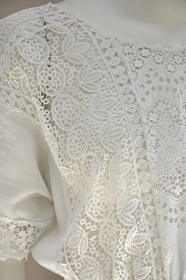 Antiguo Vestido de Boda de Colección Años 1900 Eduardiano Blanco Algodón Floral Encaje Fiesta del Té XS Foto 4 de 4