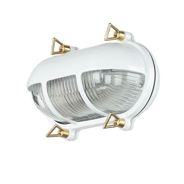 AußEnleuchte Wandlampe Weiß Messing Glas IP64 E27 Rostfrei Maritim Bullauge-image