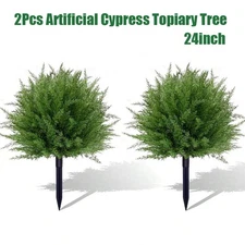 2Pc Artificial Cypress Topiary Tree Fake Faux Cedar F Porch Outdoor UV Resistant