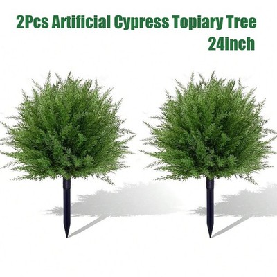 2Pc Artificial Cypress Topiary Tree Fake Faux Cedar F Porch Outdoor UV Resistant
