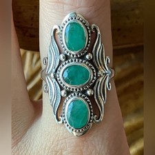 Brazilian Emerald Sterling Silver Ring Size 9