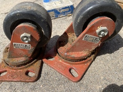 2 Hamilton Heavy-Duty Swivel Industrial Caster Wheels Vintage Forged Steel HEAVY