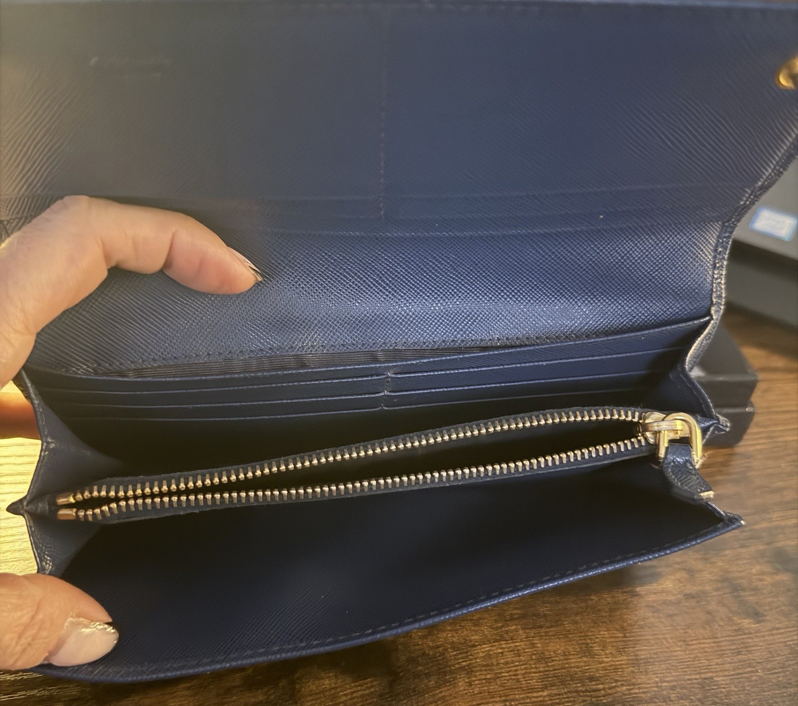 PRADA Blue Envelope Wallet Solid Pattern Logo Zip… - image 4