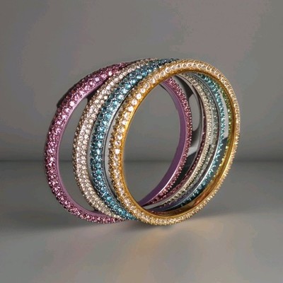 4pc JUICY COUTURE Gold/Blue/Silver/Purple Crystal Bangle Set Stack Bracelets NEW