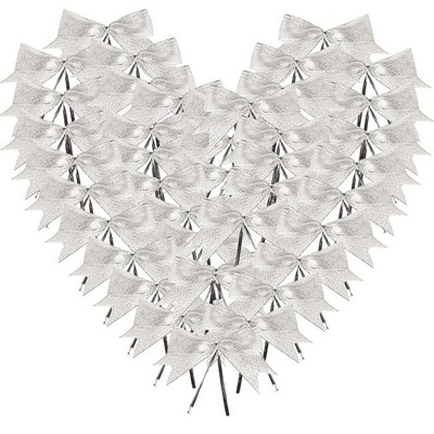 50 PCS 31/2'' Metallic Silver Twist Tie Bows Fish Tail Treat Gift Bag Craft
