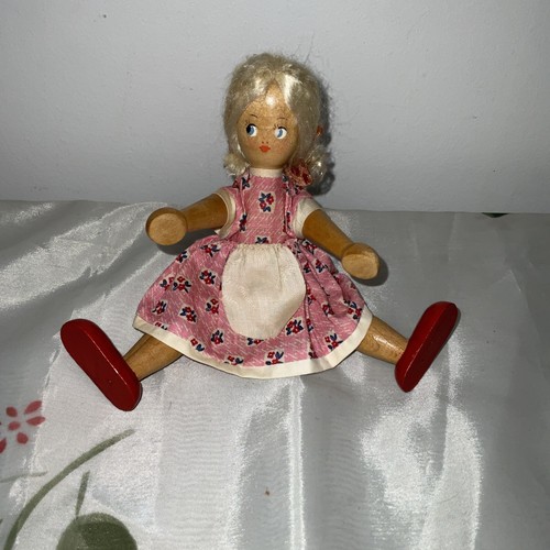 Vtg Wooden Peg Dolls Sailor ,girl Blond Hair 7” Lot 2 - Picture 10 of 18