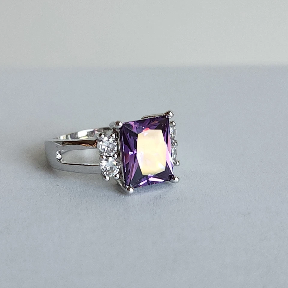 优雅 925 纯银紫水晶和白色黄玉戒指 尺寸 7-4.3 克 — 第 2/4 张图片