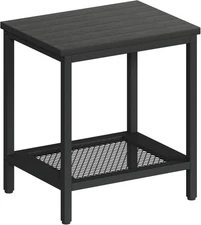 Outdoor Side Table with Storage, 2-Tier Patio End Tables Weather Black 