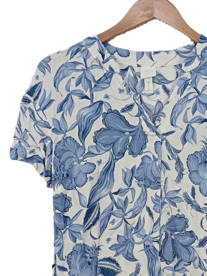 H&M Blouse-chemisier Dames Blouse T EU 32 blanc-bleu style décontracté - Photo 3/4