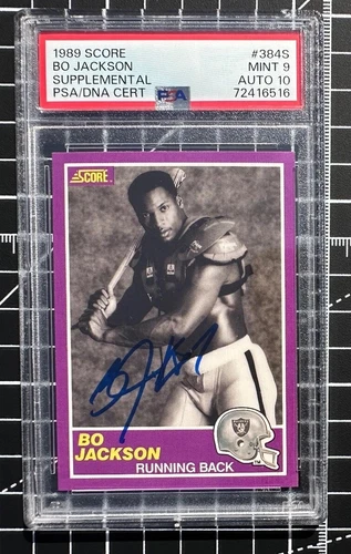 1989 SCORE #384S BO JACKSON Does NOT Sign BASEBALL BAT & PADS PSA 9 W/ 10 AUTO.