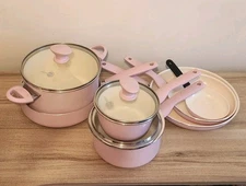 GreenPan Rio Ceramic Nonstick Cookware Pots Set Blush Pink Used In Original Box
