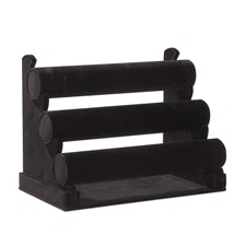 3-Tier Velvet Bracelet Holder Stand and Organizer - Jewelry Display Rack (Black)