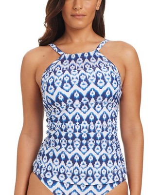Beyond Control Swimwear Fine Ikat High Neck Tankini Printed Mesh Women's Size 8