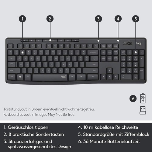 Zestaw klawiatury i myszy Logitech, czarny, USB, 2,4 GHz, membrana, optyczny, 1000 dp - Zdjęcie 7 z 7