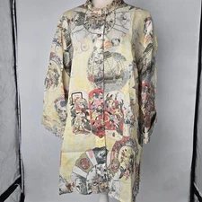 CITRON Santa Monica Linen Kimono Jacket Top Women's 0X Asian Scene Print