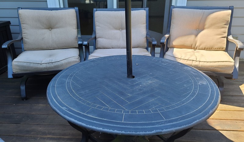 Patio Set With Rocking Chairs, Cushions, Table And Umbrella