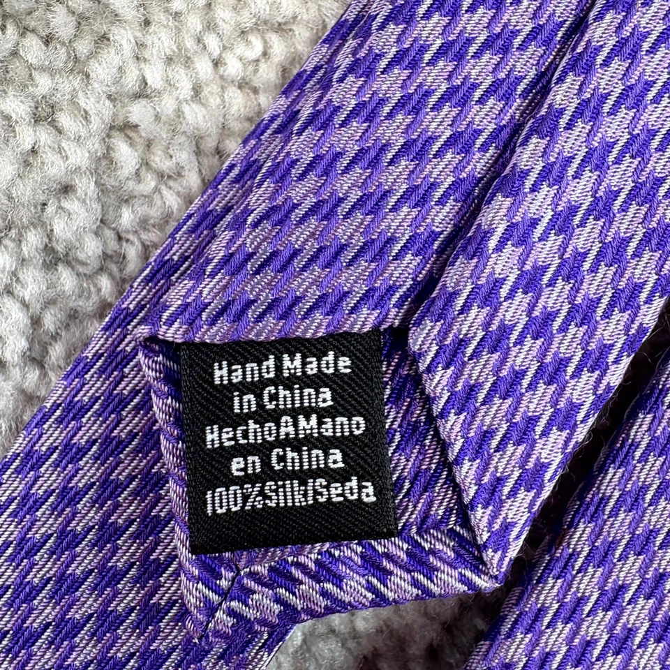 Corbata Bloomingdale's Para Hombre Talla Única Púrpura Pata de Gallo Seda Diseñador Formal Foto 4 de 4