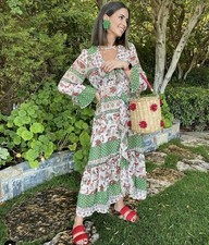 Zara Light Chiffon Floral Paisley Ruffle Maxi Wrap Dress Size S