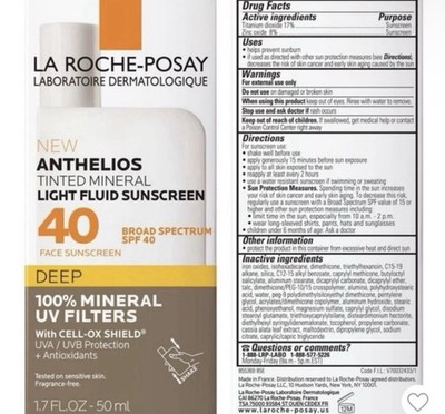 La Roche-Posay Anthelios Tinted Mineral Light Fluid SPF 40 ''Deep'' Exp 4/2027