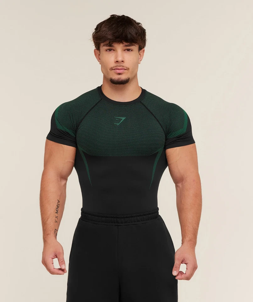 Camiseta sin costuras Gymshark Onyx 5.0/negra/verde elevación/pequeña/mediana/grande Foto 2 de 3