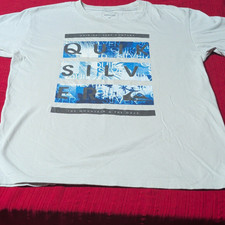 Quiksilver White Blue Graphic Logo Crew Neck Short Sleeve Cotton T-Shirt Men L