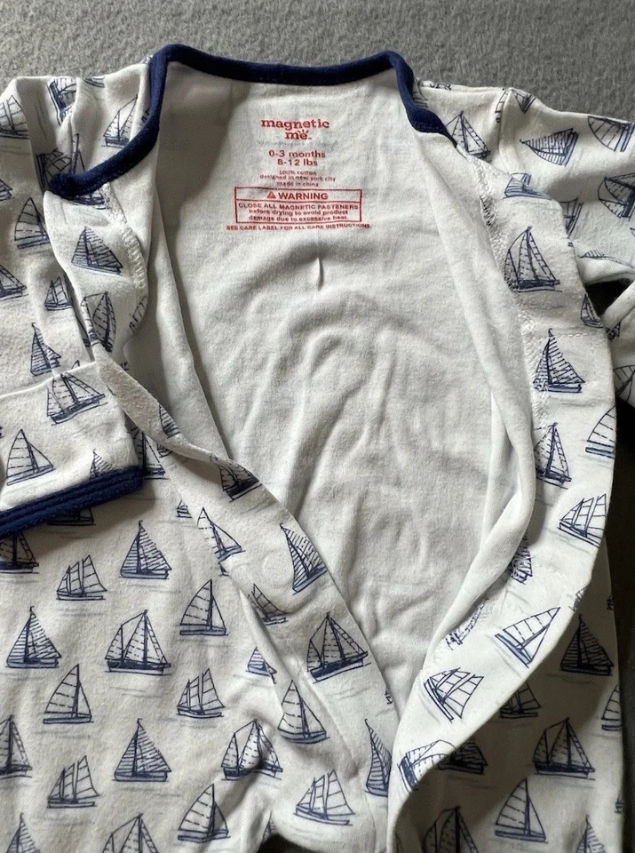 Magnetic Me Sleeper Footie Bebé Niño 0-3 Meses (8-12 libras) Blanco Azul Marino Barcos Envíos Foto 3 de 4
