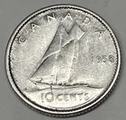 1958 CANADA SILVER DIME 10 Cents.     Free Shipping !!
