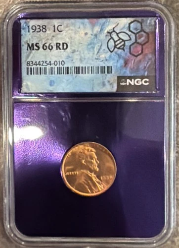 1938 P Lincoln Wheat Penny NGC MS66 RED Purple Core.