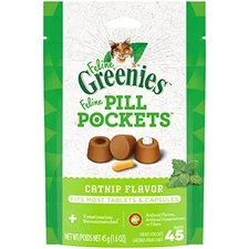 FELINE GREENIES Catnip Pill Pockets for Cats Natural Treats 1.6 oz 45 Count
