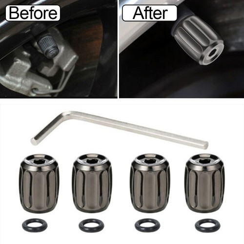 Anti Theft Titanium Tyre Valve Dust Cap for Cars Bikes Motorcycles (4 Pack)