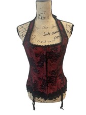 Frederick  s of Hollywood Dream Lace Halter Corset Boned Bodice Red Black 38