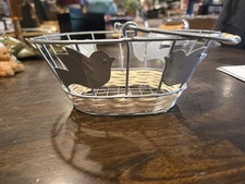 BASKET Metal & Wicker with Bird Design 7" RUSTIC HOME DECOR